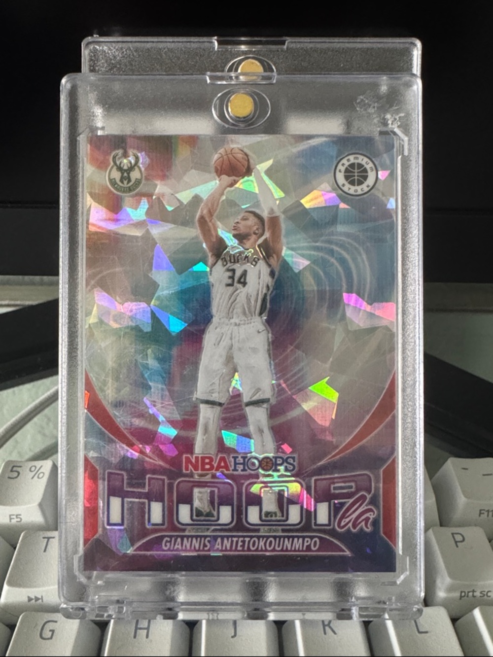 2023-24 PANINI PREMIUM STOCK GIANNIS ANTETOKOUNMPO 7/99 Red ICE HOOPLA NO. 9